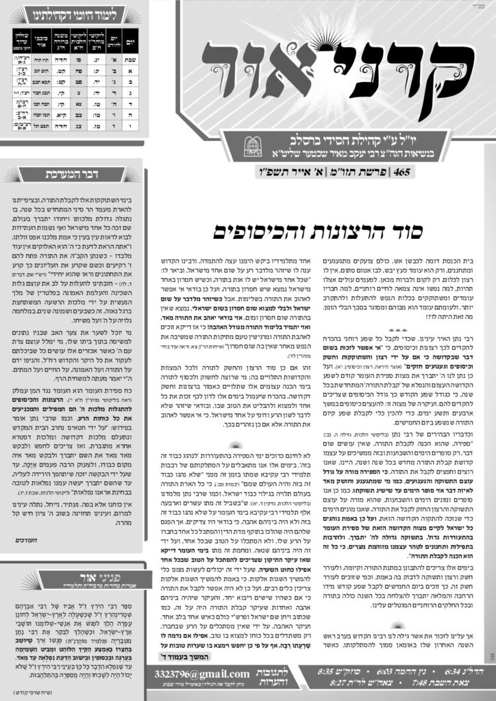 קרני אור – תזו"מ תשפ"ו