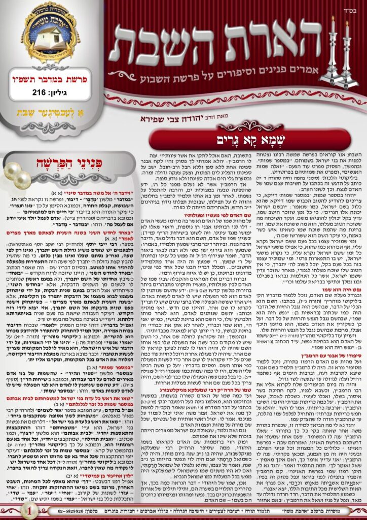 הארת השבת – במדבר תשפ"ו