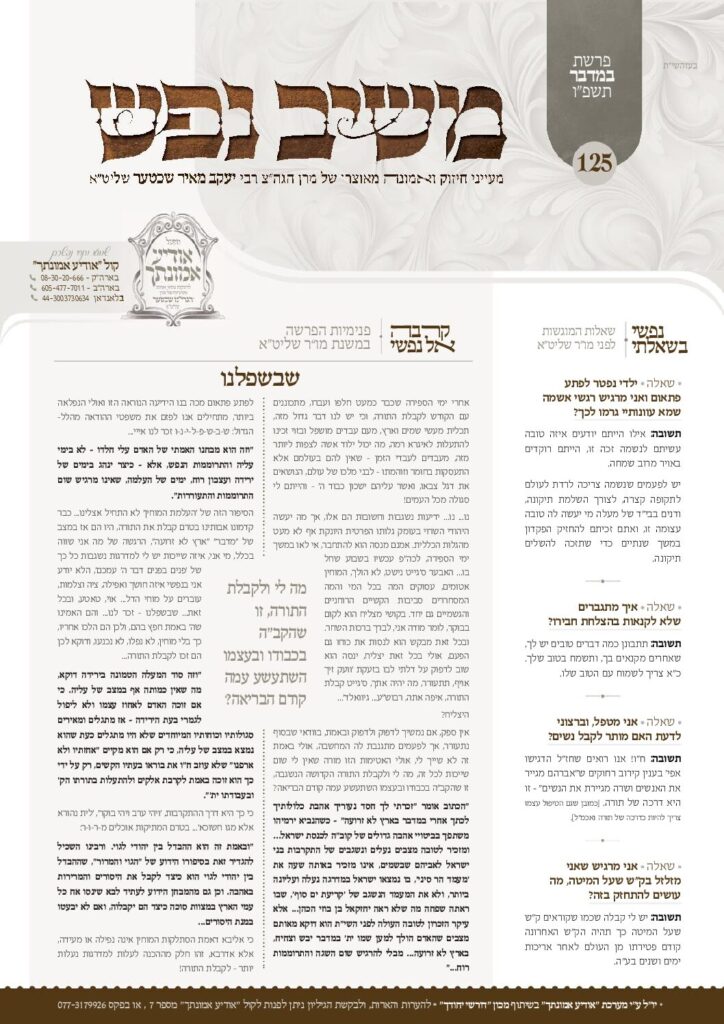משיב נפש – במדבר תשפ"ו