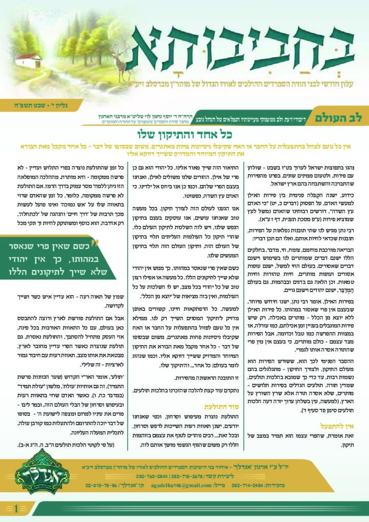 10. עלון בחביבותא לחודש שבט תשפ"ה